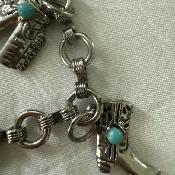 Silver tone Charm Bracelet with Turquoise color Accents - Picture 6 of 11